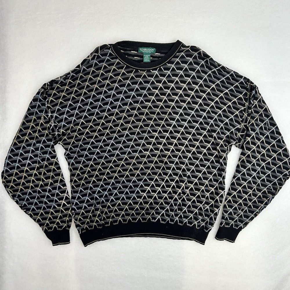 Wimbledon Men’s XL Vintage 3D Sweater 100% Mercerized Cotton Raised Weave Tennis